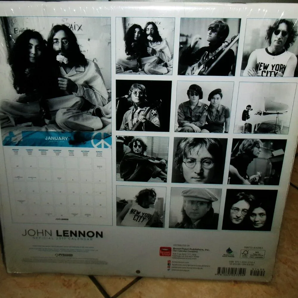 john lennon 2017 sealed official uk calendar - beatles plastic on band love help